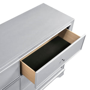 English Elm Night Stand Dresser Mirror Chest Glam Bedroom Suite with Silver Embossed Drawer Fronts B011S07309