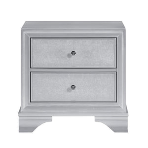 English Elm Night Stand Dresser Mirror Chest Glam Bedroom Suite with Silver Embossed Drawer Fronts B011S07309