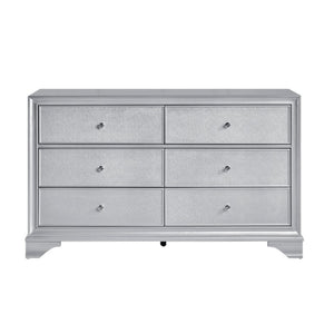 English Elm Night Stand Dresser Mirror Chest Glam Bedroom Suite with Silver Embossed Drawer Fronts B011S07309