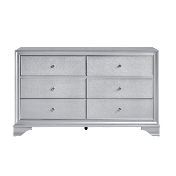 English Elm Night Stand Dresser Mirror Chest Glam Bedroom Suite with Silver Embossed Drawer Fronts B011S07309