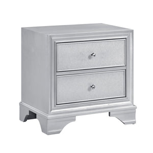 English Elm Night Stand Dresser Mirror Chest Glam Bedroom Suite with Silver Embossed Drawer Fronts B011S07309