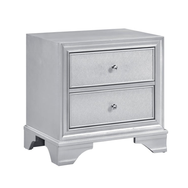 English Elm Night Stand Dresser Mirror Chest Glam Bedroom Suite with Silver Embossed Drawer Fronts B011S07309