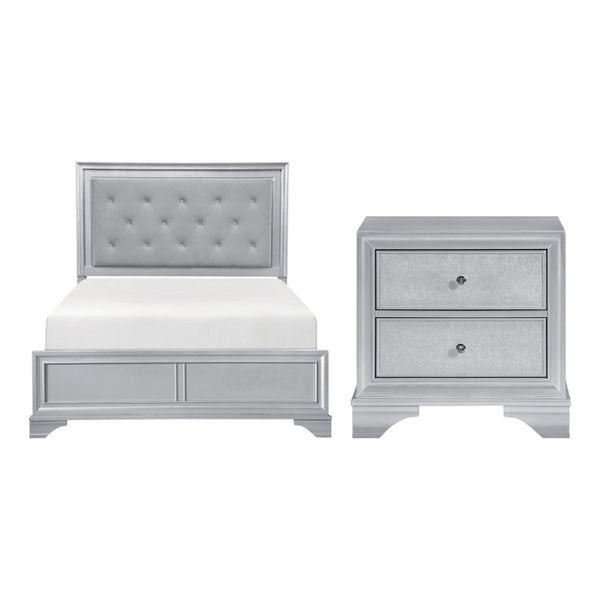 English Elm Eastern King Glam Bedroom Set with LED Headboard Tufted Upholstery Silver Finish B011S07311