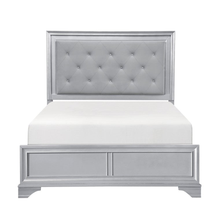 English Elm Eastern King Glam Bedroom Set with LED Headboard Tufted Upholstery Silver Finish B011S07311