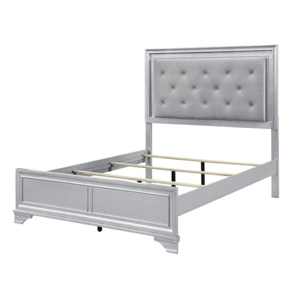 English Elm Eastern King Glam Bedroom Set with LED Headboard Tufted Upholstery Silver Finish B011S07311