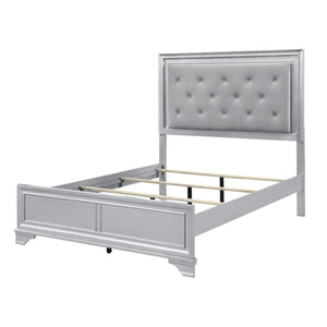 English Elm California King Bedroom Set with LED Headboard Tufted Upholstery and Glam Silver Frame B011S07315