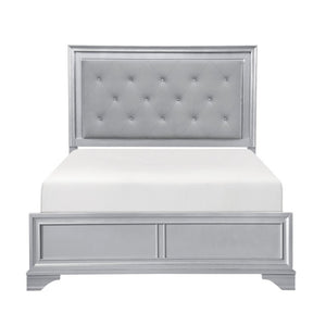 English Elm California King Bedroom Set with LED Headboard Tufted Upholstery and Glam Silver Frame B011S07315