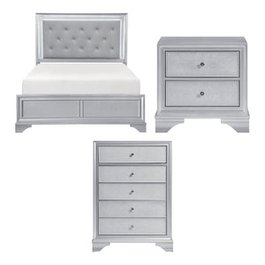 English Elm California King Bedroom Set Glam Silver Finish LED Tufted Headboard with Storage B011S07316