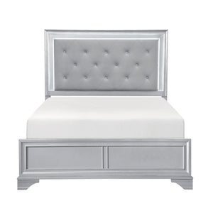 English Elm California King Bedroom Set Glam Silver Finish LED Tufted Headboard with Storage B011S07316