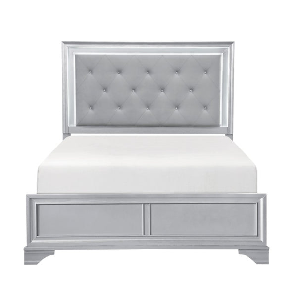 English Elm California King Bedroom Set Glam Silver Finish LED Tufted Headboard with Storage B011S07316