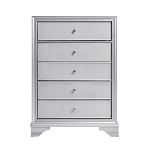 English Elm California King Bedroom Set Glam Silver Finish LED Tufted Headboard with Storage B011S07316