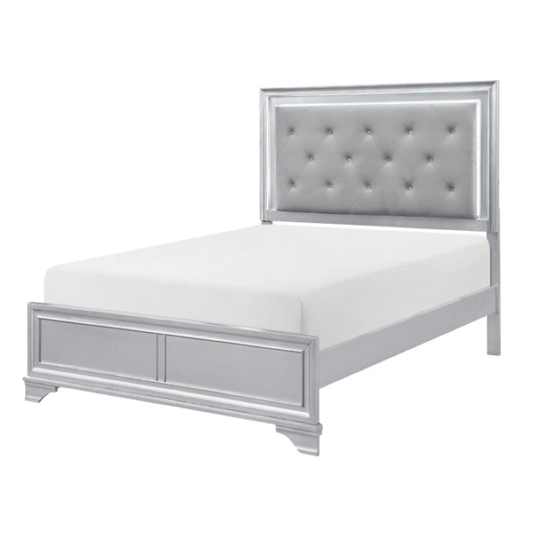 English Elm California King Bedroom Set Glam Silver Finish LED Tufted Headboard with Storage B011S07316