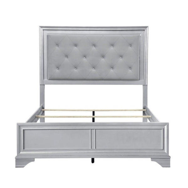 English Elm California King Bedroom Set Glam Silver Finish LED Tufted Headboard with Storage B011S07316