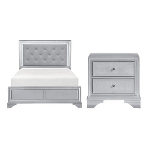 English Elm Queen Glam Bedroom Set with LED Headboard Tufted Upholstery and Silver Metallic Frame B011S07317