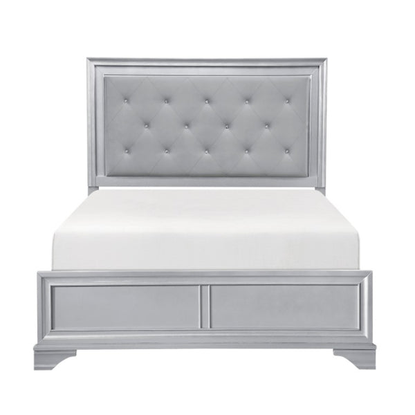 English Elm Queen Glam Bedroom Set with LED Headboard Tufted Upholstery and Silver Metallic Frame B011S07317