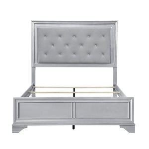 English Elm Queen Glam Bedroom Set with LED Headboard Tufted Upholstery and Silver Metallic Frame B011S07317