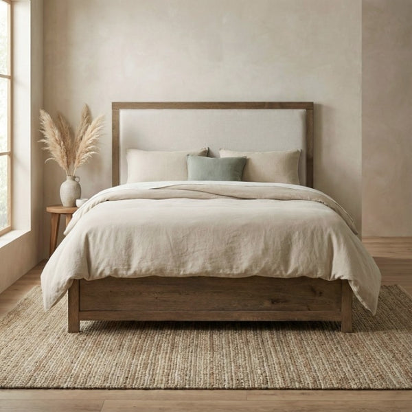 English Elm California King Bedroom Set French Oak Veneer Upholstered Headboard with Charging Ports B011S07325