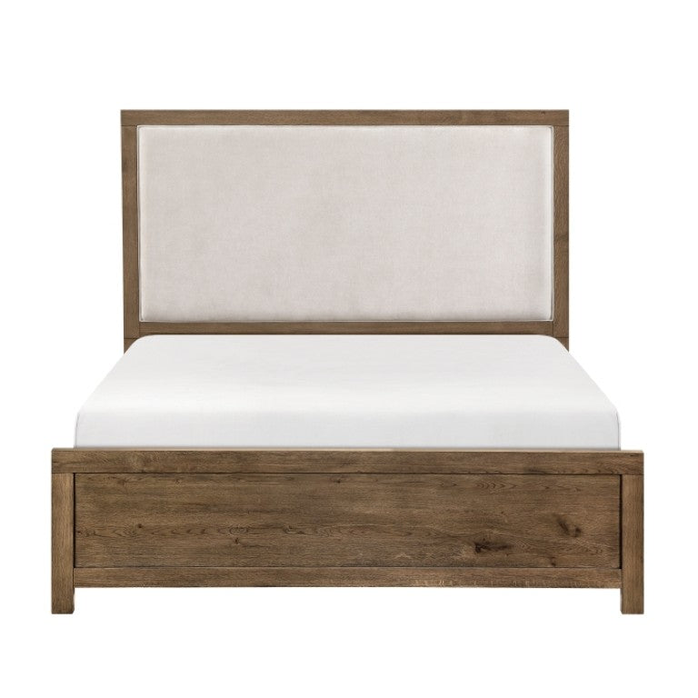English Elm California King Bedroom Set French Oak Veneer Upholstered Headboard with Charging Ports B011S07325