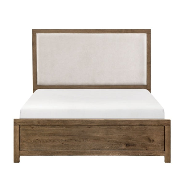 English Elm California King Bedroom Set French Oak Veneer Upholstered Headboard with Charging Ports B011S07325