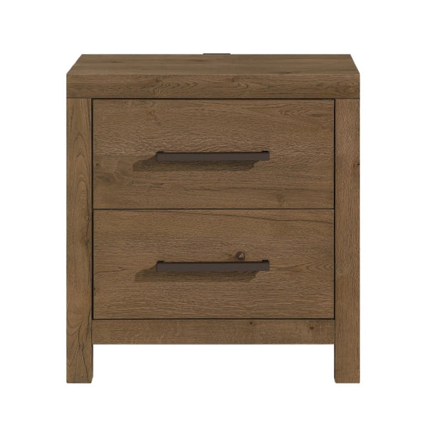 English Elm California King Bedroom Set French Oak Veneer Upholstered Headboard with Charging Ports B011S07325