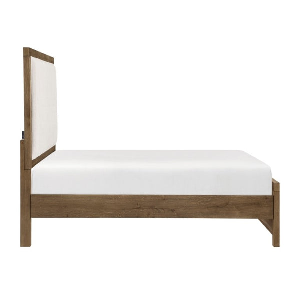 English Elm California King Bedroom Set French Oak Veneer Upholstered Headboard with Charging Ports B011S07325