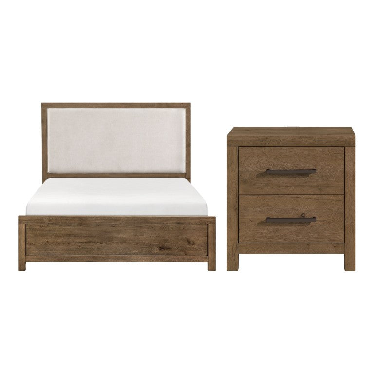 English Elm California King Bedroom Set French Oak Veneer Upholstered Headboard with USB Charging B011S07326