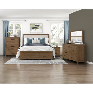 English Elm Queen Bedroom Set with Oak Veneer Upholstered Headboard and Built-In USB Charging Ports B011S07329
