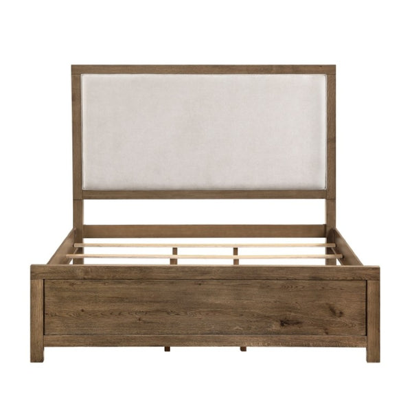 English Elm Queen Bedroom Set with Oak Veneer Upholstered Headboard and Built-In USB Charging Ports B011S07329