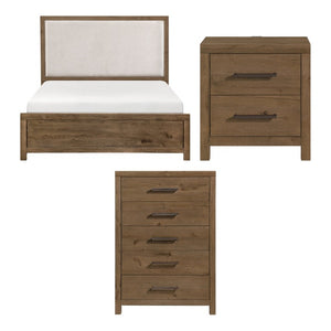 English Elm Queen Bedroom Set with French Oak Veneer Upholstered Headboard and USB Charging B011S07330