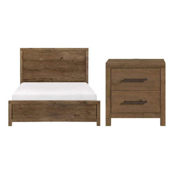English Elm California King Bed Set French Oak Veneer with USB Charging Ports Brown Finish B011S07336