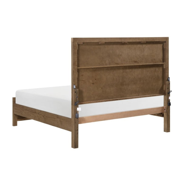 English Elm Queen Bed Set French Oak Veneer with USB Charging Ports and Two Nightstands B011S07340