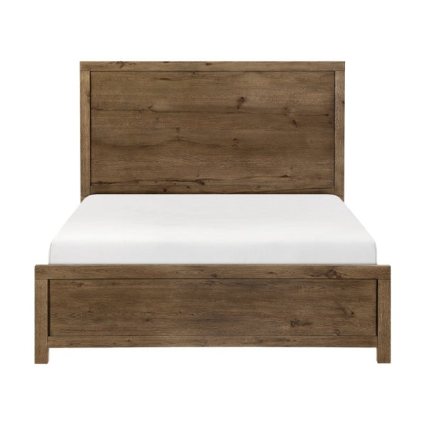 English Elm Queen Bed Nightstand and Five Drawer Chest Set French Oak Veneer with USB Charging B011S07341