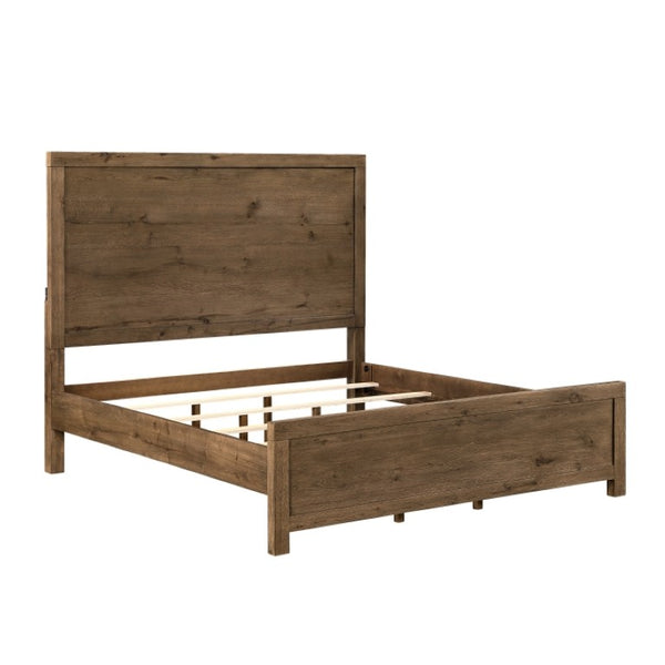 English Elm Queen Bed Nightstand and Five Drawer Chest Set French Oak Veneer with USB Charging B011S07341