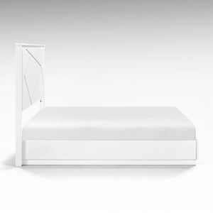 English Elm California King Bed Set with LED Headboard Geometric White Frame and Nightstand B011S07347