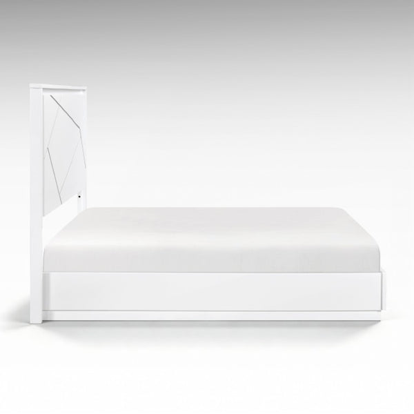 English Elm California King Bed Set with LED Headboard Geometric White Frame and Nightstand B011S07347