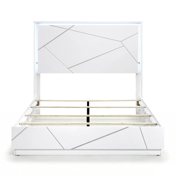 English Elm California King Bed Set with LED Headboard Geometric White Frame and Nightstand B011S07347