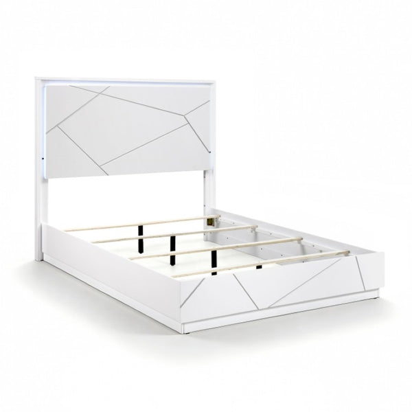 English Elm California King Bed Set with LED Headboard Geometric White Frame and Nightstand B011S07347