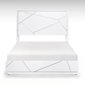 English Elm California King Bed Set with LED Headboard Geometric White Frame and Nightstand B011S07347