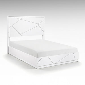 English Elm California King Bed Set with LED Headboard Geometric White Frame and Nightstand B011S07347