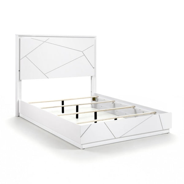English Elm California King Bedroom Set with LED Headboard Geometric White Wood 3 Piece B011S07349