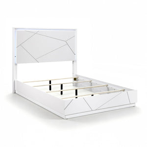 English Elm California King Bedroom Set with LED Headboard Geometric White Wood 3 Piece B011S07349