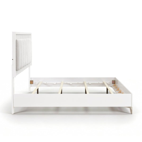 English Elm California King Bed Set Chenille Tufted Headboard with LED Lighting and Faux Marble B011S07358