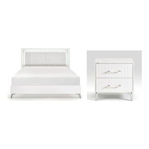 English Elm California King Bedroom Set Chenille Tufted Headboard with LED Lighting and Faux Marble B011S07359