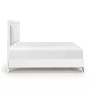 English Elm California King Bedroom Set Chenille Tufted Headboard with LED Lighting and Faux Marble B011S07359