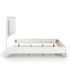 English Elm California King Bedroom Set Chenille Tufted Headboard with LED Lighting and Faux Marble B011S07359