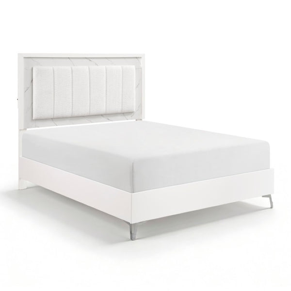 English Elm Queen Bedroom Set with LED Headboard Faux Marble Accents and Chrome Legs B011S07363