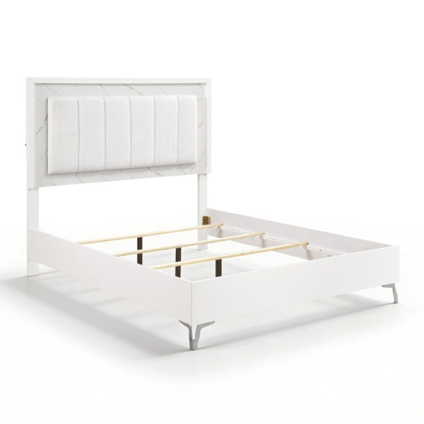 English Elm Queen Bedroom Set with LED Headboard Faux Marble Accents and Chrome Legs B011S07363