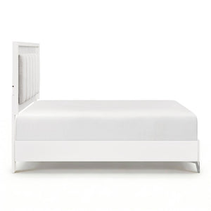 English Elm Queen Bedroom Set with LED Headboard Faux Marble Accents and Chrome Legs B011S07363