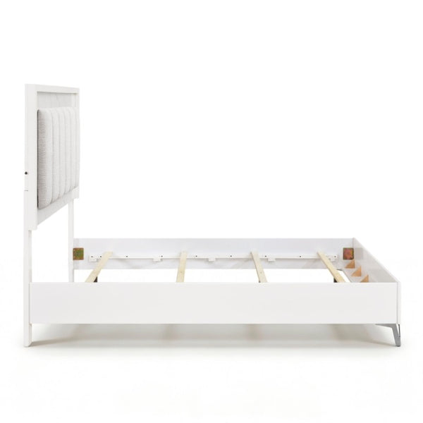 English Elm Queen Bedroom Set with LED Headboard Faux Marble Accents and Chrome Legs B011S07363