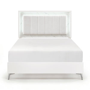 English Elm Queen Bedroom Set with LED Headboard Faux Marble Accents and Chrome Legs B011S07363